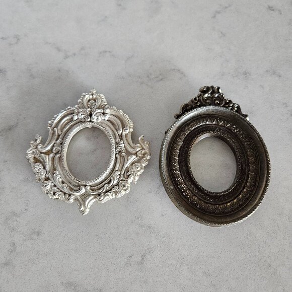 PAIR OF VINTAGE SMR ITALY ORNATE SILVER & BRONZE FRAMES 1.25" W x 1.5" H OPENING - Picture 5 of 14